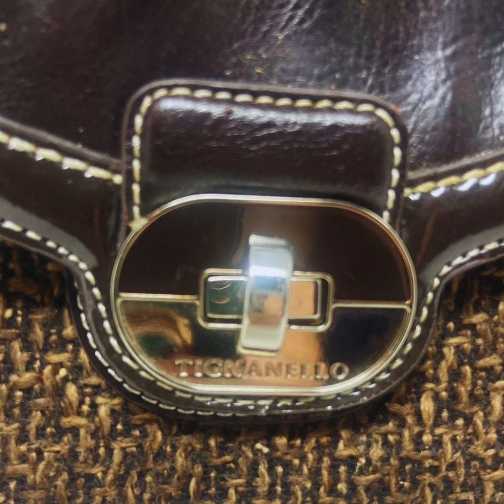 Tignanello Brown‎ Tweed Leather Trim Satchel Shoulder Crossbody Bag - Picture 6 of 12